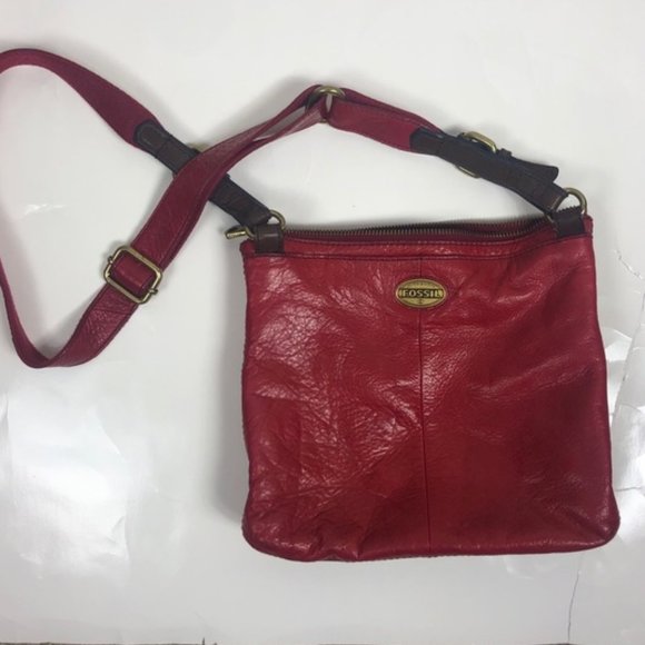 Fossil Handbags - Fossil Red Leather Crossbody Boho Bag Purse